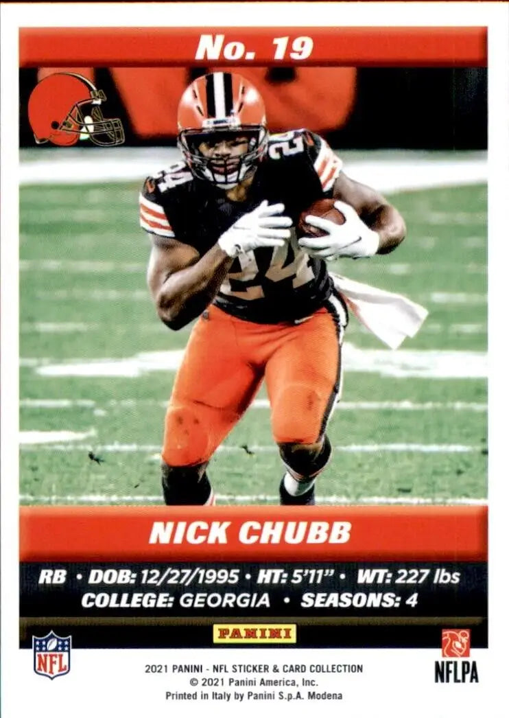 Nick Chubb football card from 2021 Panini Sticker and Card Collection Cleveland Browns