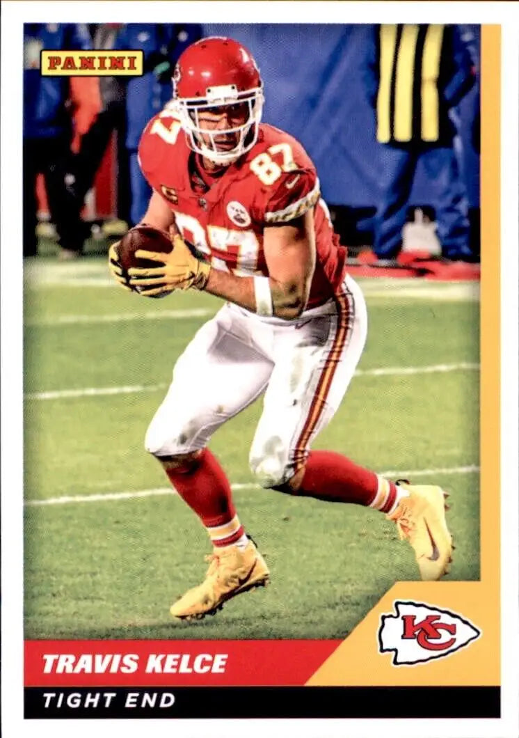 Travis Kelce Kansas City Chiefs football card from 2021 Panini Sticker Collection