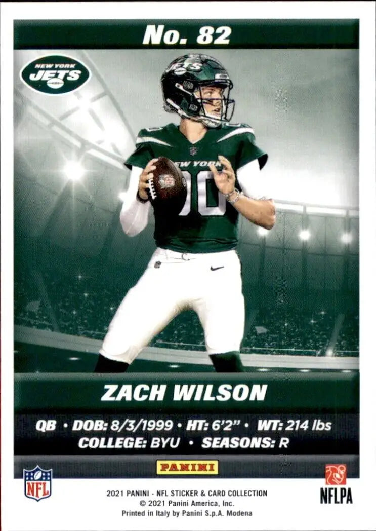 Zach Wilson football card from 2021 Panini Jets NFL Football card collection