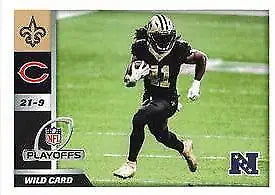 Football player action card from 2021 Panini Stickers NFC Wild Card Round New Orleans Saints