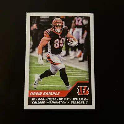 Drew Sample Cincinnati Bengals football card from 2021 Panini Stickers set