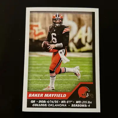 Baker Mayfield 2021 Panini Stickers card featuring the Cleveland Browns NFL player