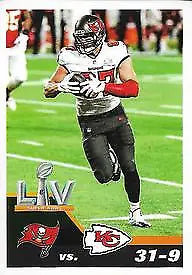 Rob Gronkowski action card from 2021 Panini Stickers Tampa Bay Buccaneers collection