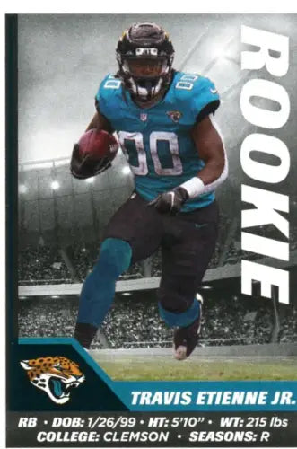 Travis Etienne Jr. Rookie Card from 2021 Panini Stickers featuring Jacksonville Jaguars