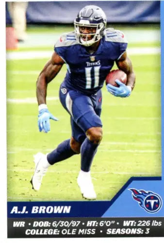 A.J. Brown in action on the 2021 Panini Stickers NFL Card for Tennessee Titans