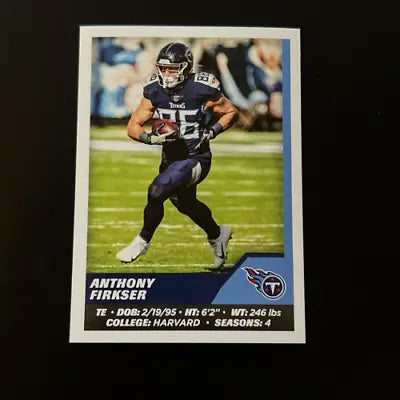 Anthony Firkser football card from 2021 Panini Stickers featuring Tennessee Titans