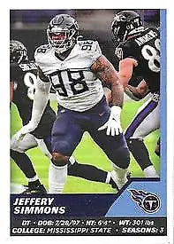 Football card of Jeffery Simmons from 2021 Panini Stickers Tennessee Titans NFL collection