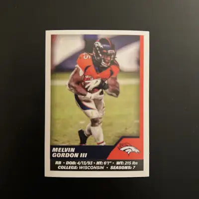 Melvin Gordon III football card from 2021 Panini Stickers, Denver Broncos NFL collectible