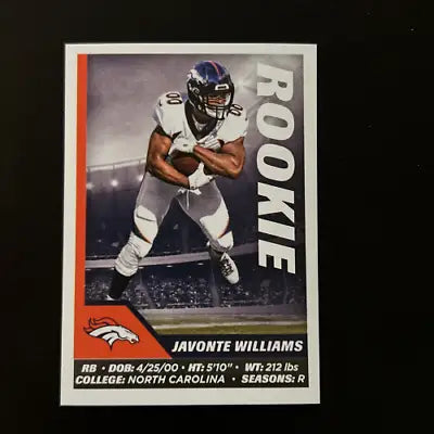 Javonte Williams Rookie Football Card from 2021 Panini Stickers #237 Denver Broncos