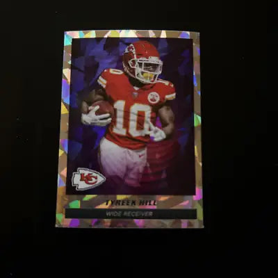 Holographic Panini Stickers of Tyreek Hill in Kansas City Chiefs red #10 jersey