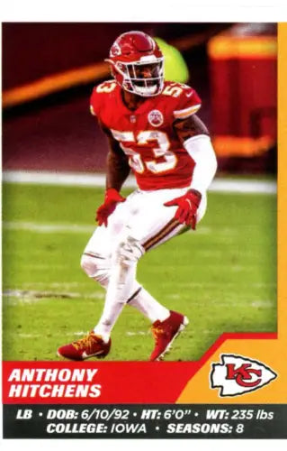 Football trading card of Anthony Hitchens from 2021 Panini Stickers Kansas City Chiefs