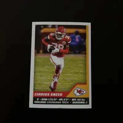 L’Jarius Sneed football card from 2021 Panini Stickers for Kansas City Chiefs collectors