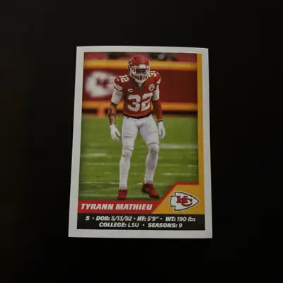 Tyrann Mathieu football card from 2021 Panini Stickers for Kansas City Chiefs fans