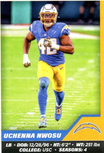 Uchenna Nwosu in uniform for Los Angeles Chargers Panini Stickers 2021