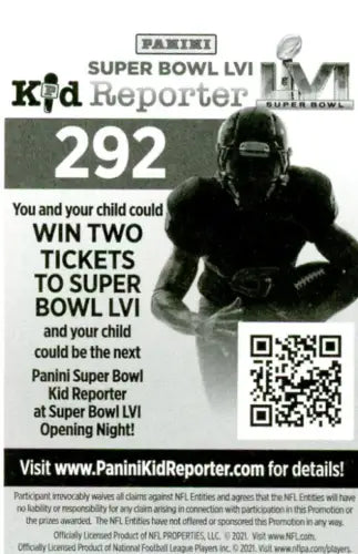 Panini Super Bowl LVI Kid Reporter sweepstakes for Uchenna Nwosu Los Angeles Chargers Stickers