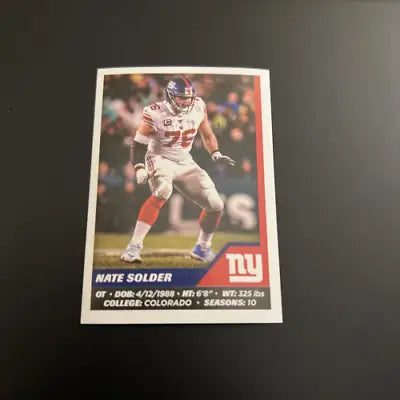 Nate Solder New York Giants football card from 2021 Panini Stickers #322 NM-MT