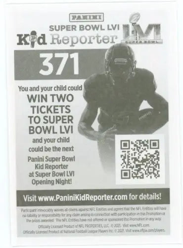 Panini Super Bowl LVI Kid Reporter ad on 2021 Panini Stickers Jimmy Graham Chicago Bears card