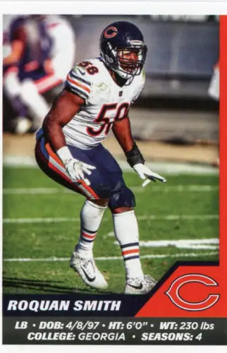 Roquan Smith Chicago Bears football card from 2021 Panini Stickers collection