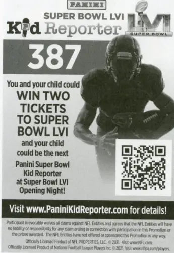 Panini Super Bowl LVI Kid Reporter ad featuring Jamie Collins Detroit Lions card