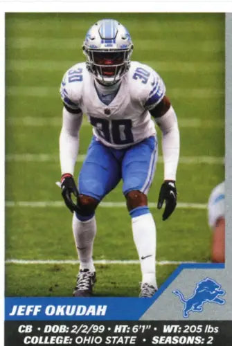 Jeff Okudah 2021 Panini Stickers #389 Detroit Lions NFL Football Card NM-MT