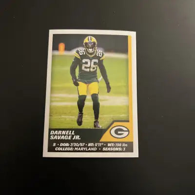 Darnell Savage Jr. Green Bay Packers card from 2021 Panini Stickers set