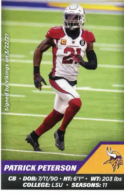 Patrick Peterson Minnesota Vikings football card from 2021 Panini Stickers collection