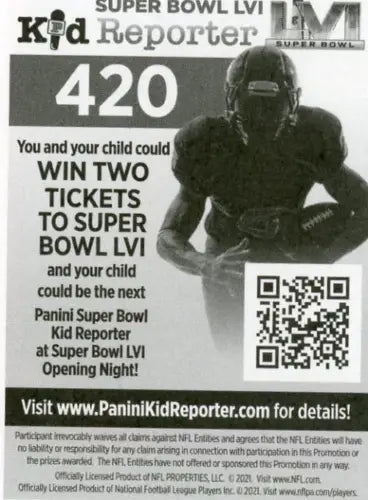 Advertisement for Super Bowl tickets featuring Patrick Peterson of Minnesota Vikings Panini Stickers