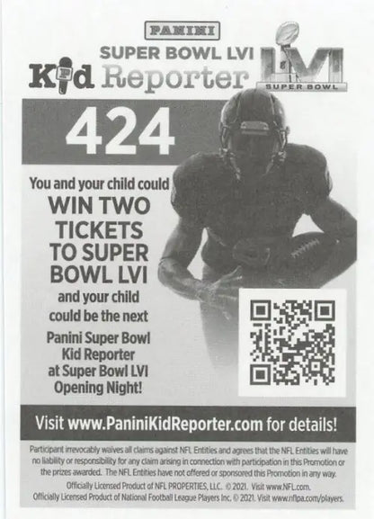 Black and white Super Bowl LVI ticket contest card with Matt Ryan silhouette and QR code