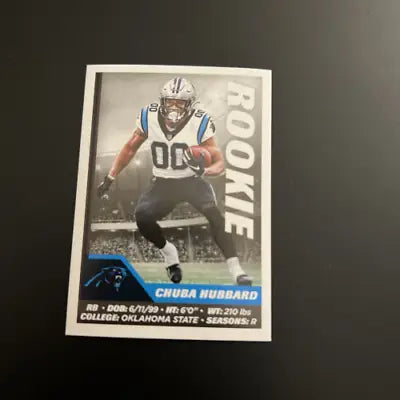 Chuba Hubbard rookie card from 2021 Panini Stickers featuring Carolina Panthers