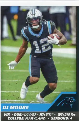 Football player in uniform from 2021 Panini Stickers featuring Moore Carolina Panthers