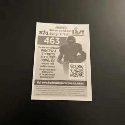 Super Bowl LVI ticket contest flyer featuring Latavius Murray and Panini Stickers 463