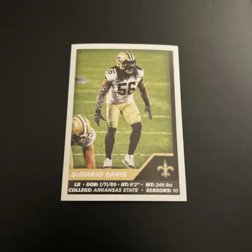 DeMario Davis 2021 Panini Stickers card featuring New Orleans Saints NFL player