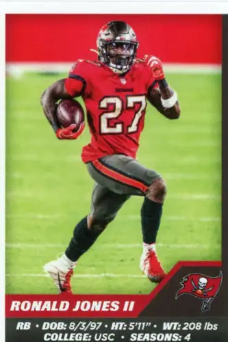 Ronald Jones II Tampa Bay Buccaneers football card from 2021 Panini Stickers set