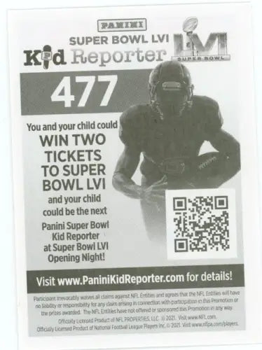 Panini Super Bowl LVI Kid Reporter ad for 2021 Panini Stickers Ronald Jones Tampa Bay Buccaneers