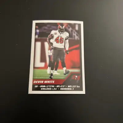 Devin White football card from 2021 Panini Stickers Tampa Bay Buccaneers NFL collection