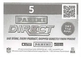 Black and white Panini Direct ad featuring number 5 from AFC Wild Card Round stickers