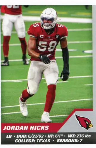 Jordan Hicks Arizona Cardinals NFL Card from 2021 Panini Stickers collection