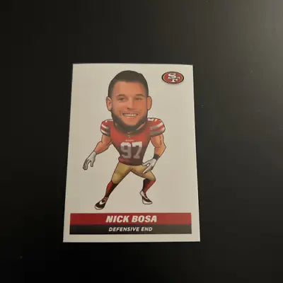 Nick Bosa caricature trading card from 2021 Panini Stickers for San Francisco 49ers