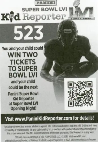 Panini Super Bowl LVI Kid Reporter sweepstakes for San Francisco 49ers Jimmy Garoppolo