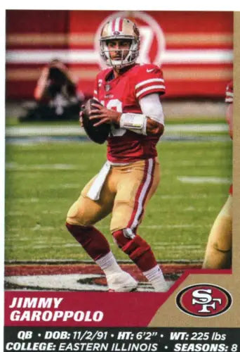 Jimmy Garoppolo football card from 2021 Panini Stickers featuring San Francisco 49ers