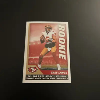 Trey Lance rookie football card from 2021 Panini Stickers San Francisco 49ers collection