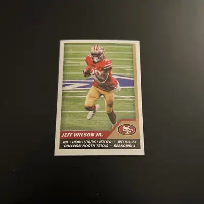 Jeff Wilson Jr. football card from 2021 Panini Stickers San Francisco 49ers NFL Collection