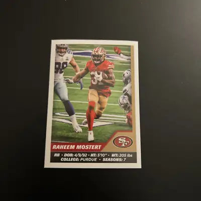 Raheem Mostert football card from 2021 Panini Stickers San Francisco 49ers NFL collection