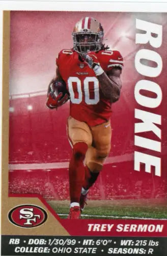 Trey Sermon rookie card from 2021 Panini Stickers featuring San Francisco 49ers