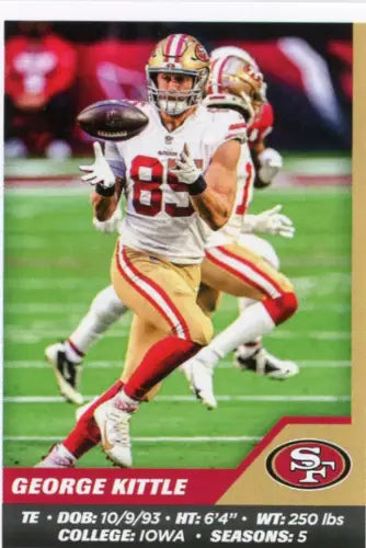 George Kittle catching a football in San Francisco 49ers uniform from Panini Stickers