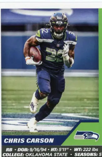 Chris Carson Seattle Seahawks Football card from 2021 Panini Stickers #540 NM-MT