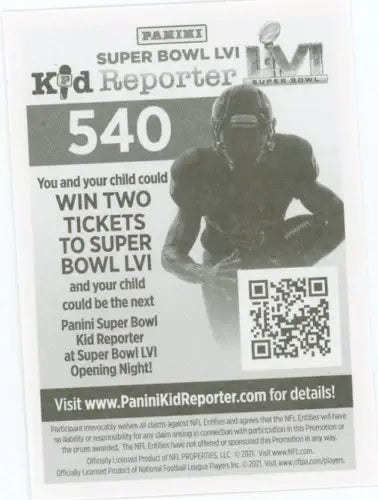 Panini Super Bowl LVI Kid Reporter card featuring Chris Carson Seattle Seahawks football player