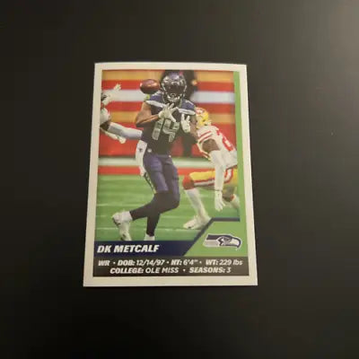 DK Metcalf Seattle Seahawks football card from 2021 Panini Stickers collection