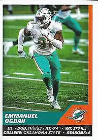 Football player in action on 2021 Panini Stickers card of Emmanuel Ogbah, Miami Dolphins