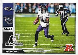 NFL player in Baltimore Ravens uniform running with ball during AFC Wild Card Round, Panini stickers